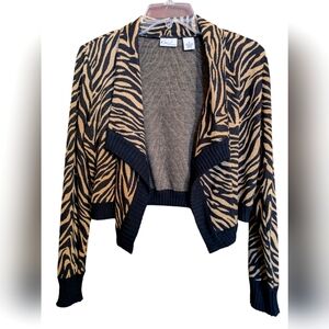 Kim Rogers tan & black zebra print bolero/open Shrug.